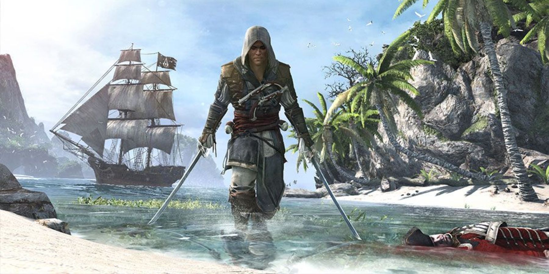 The main character and the ship in Assassin's Creed Black Flag