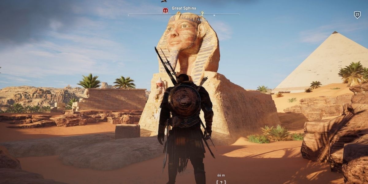 Player character walking towards the Sphinx