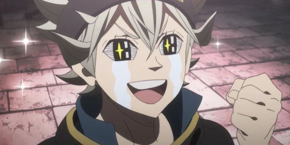 Asta laughing and crying, looking starry eyed