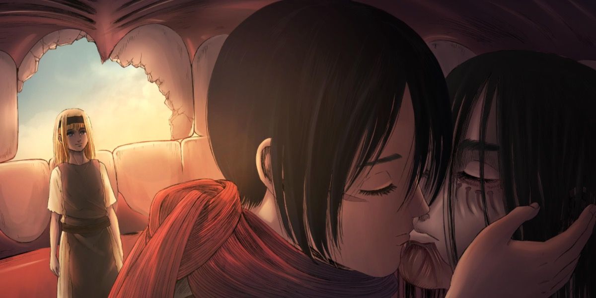 Mikasa kissing Eren in Attack on Titan
