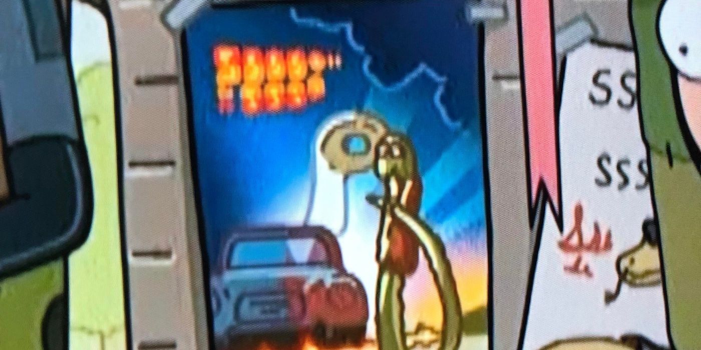A Back to the Future poster hangs in the background of a Rick and Morty adventure