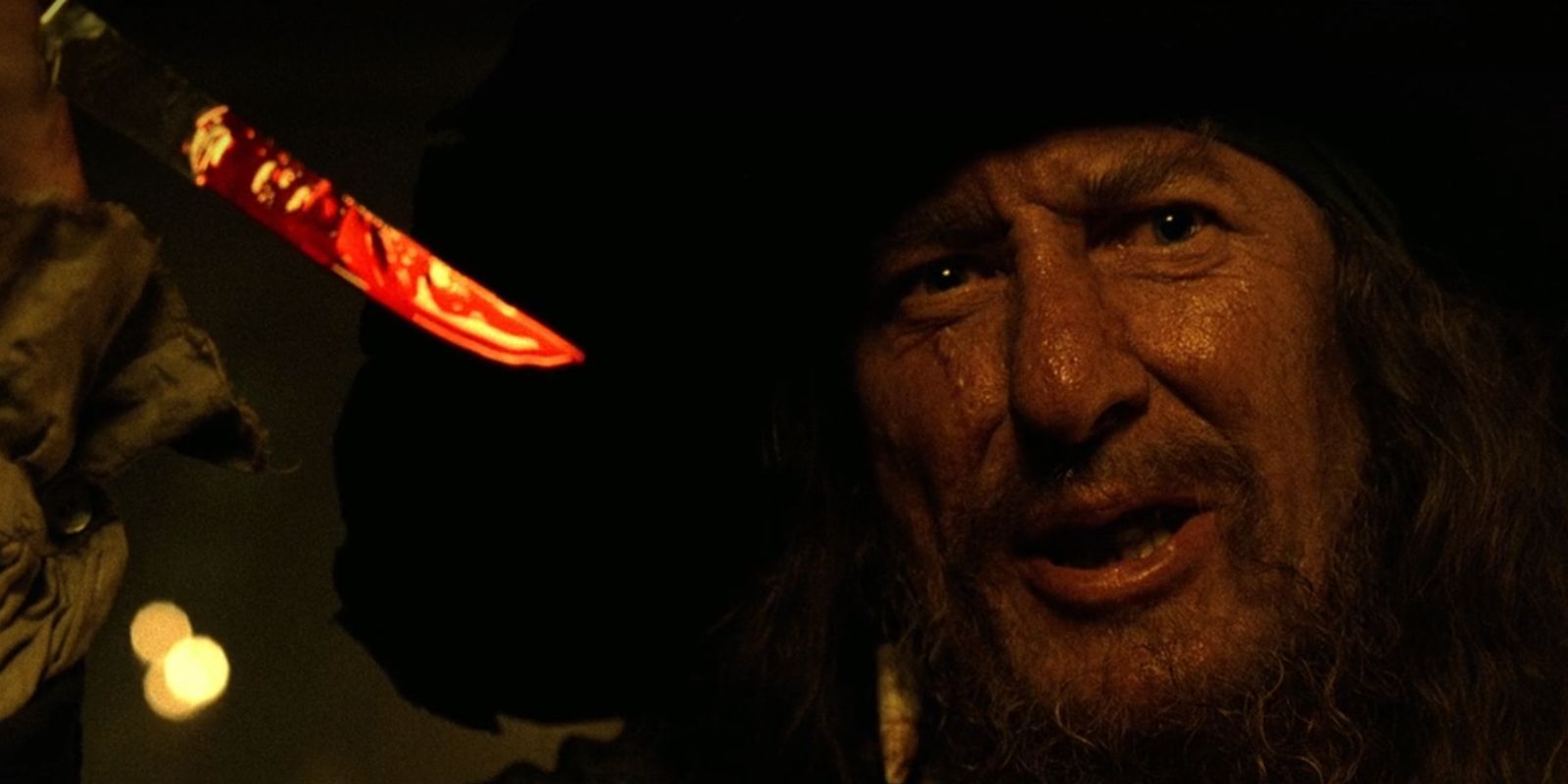 Barbossa holding the knife he was stabbed with in Pirates Of The Caribbean: Curse Of The Black Pearl