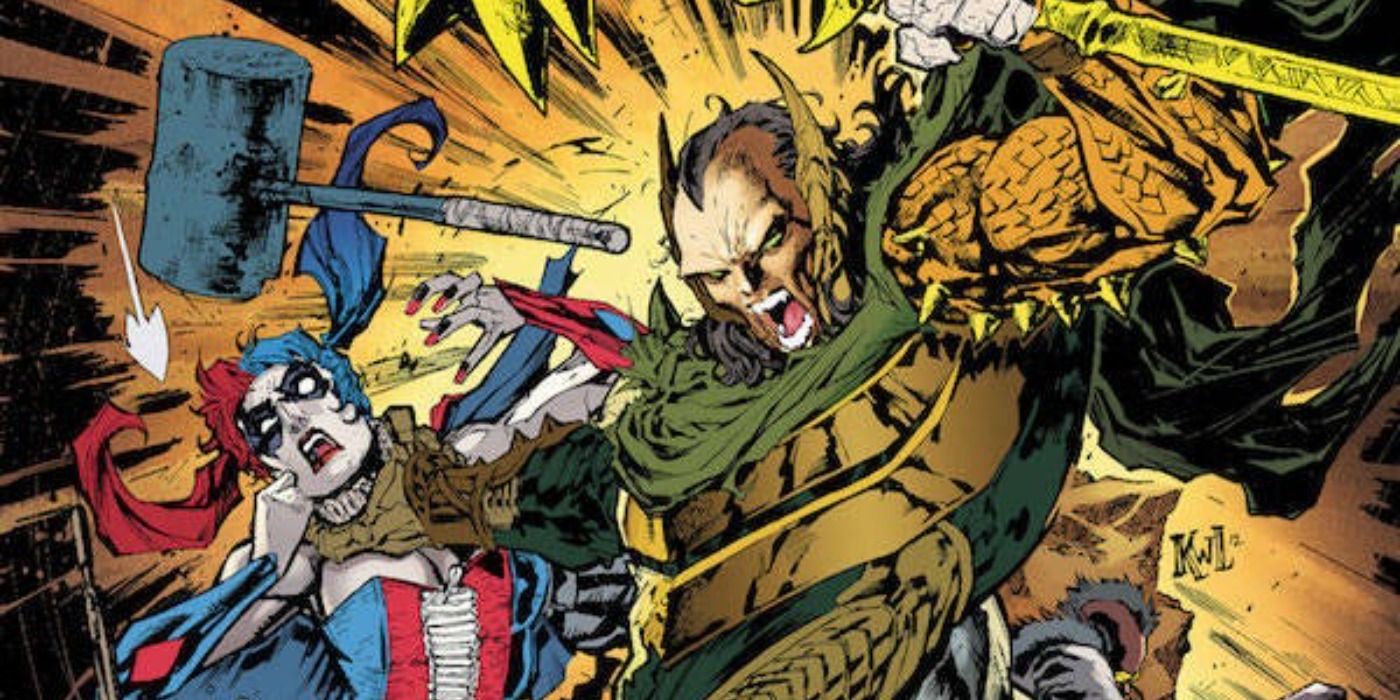 Basilisk attacks Harley Quinn in DC Comics