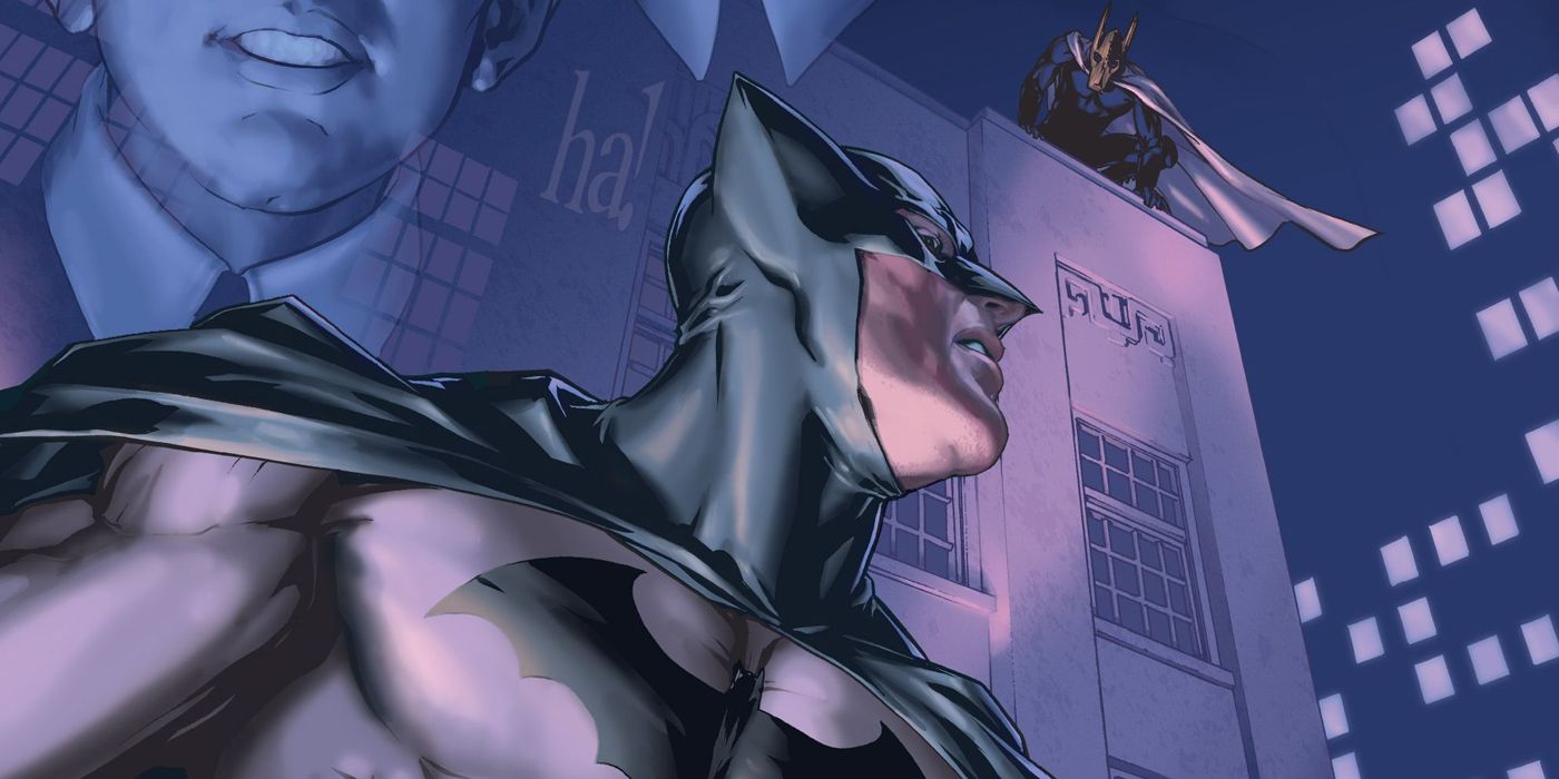 Batman looking up in Batman The Widening Gyre.