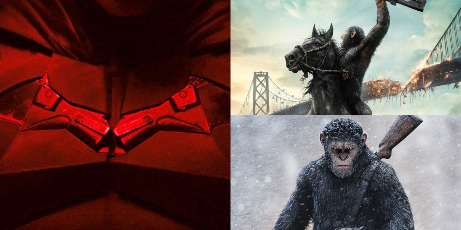 Early teaser for Pattinson's Batsuit and Reeves' Apes movies