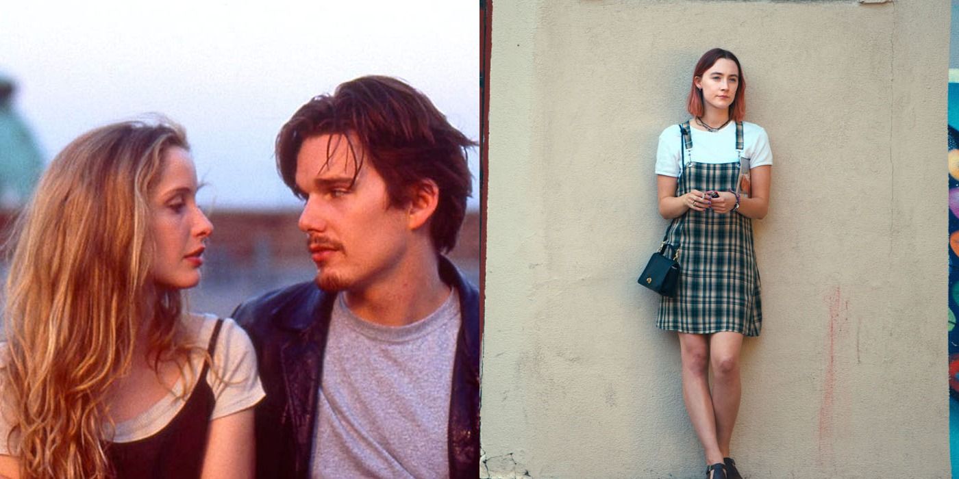 A split image of Before Sunrise and Lady Bird.