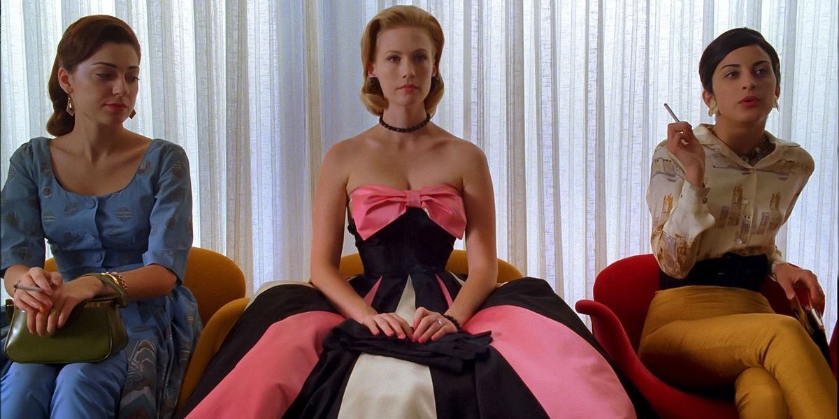 Betty in evening gown at modelling audition in Mad Men