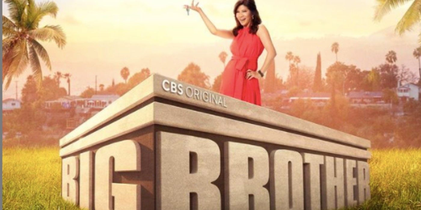 A 3D Big Brother sign with Julie Chen standing on top of it