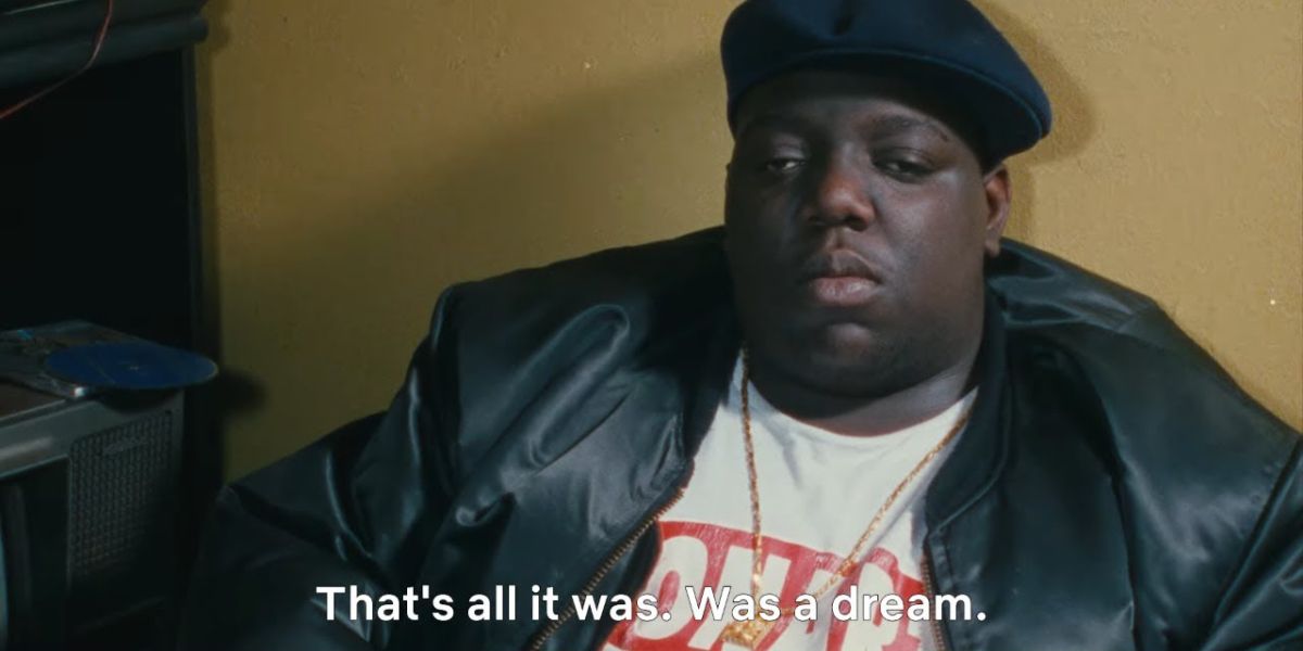 Biggie interview still in black leather coat in Biggie: I Got A Story To Tell