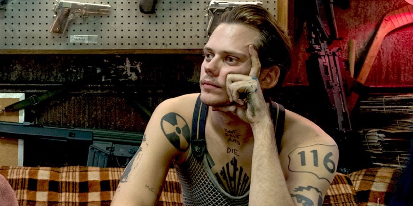 Bill Skarsgard with tattoos in Deadpool 2