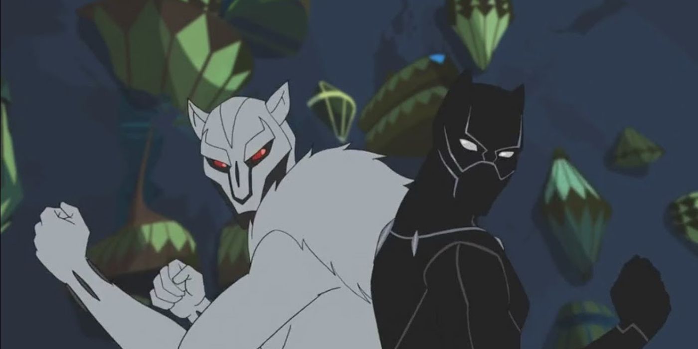 Black Panther and White Wolf fighting side by side.