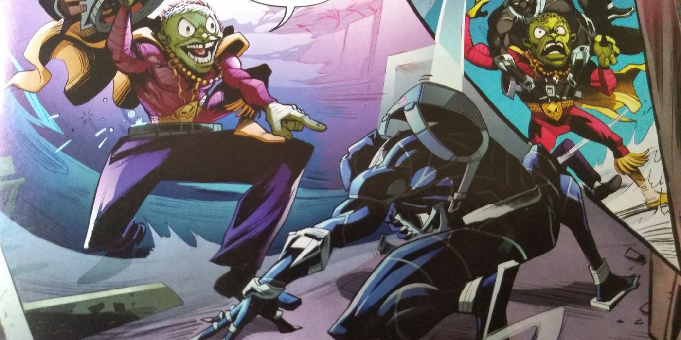 Black Panther fighting King Cadaver in Marvel Comics.