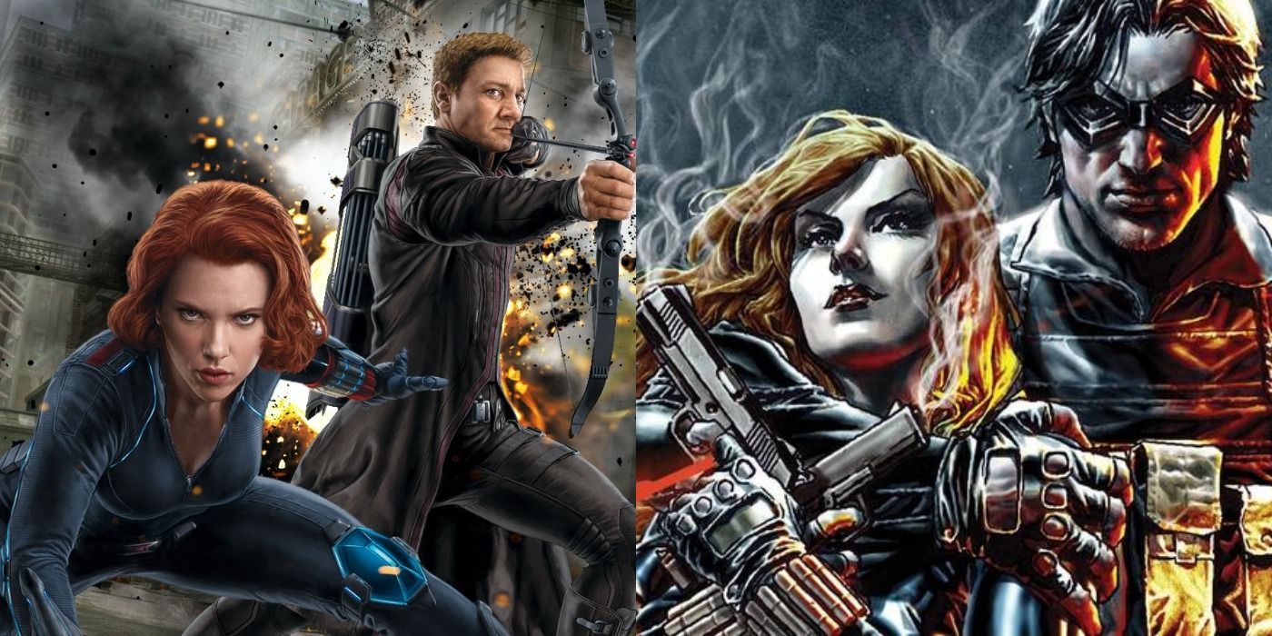 Black Widow with Hawkeye and Winter Soldier.