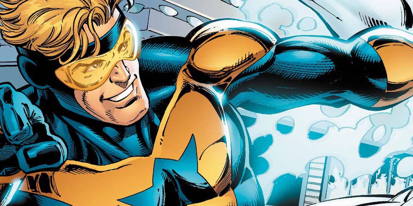 Booster Gold smiles in the middle of a fight