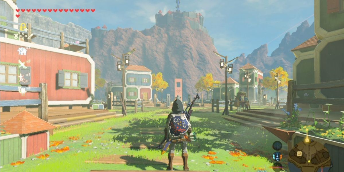 Link entering one of Hyrules handful of towns.