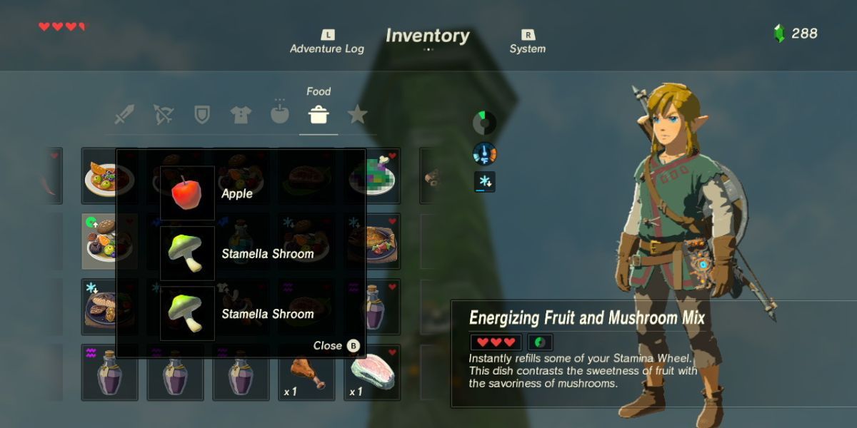 An example of the equipment screen in Breath of the Wild.