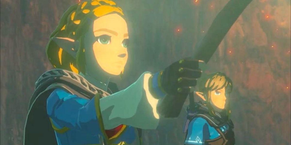 Zelda uses a torch to light her way in the first BoTW2 trailer.