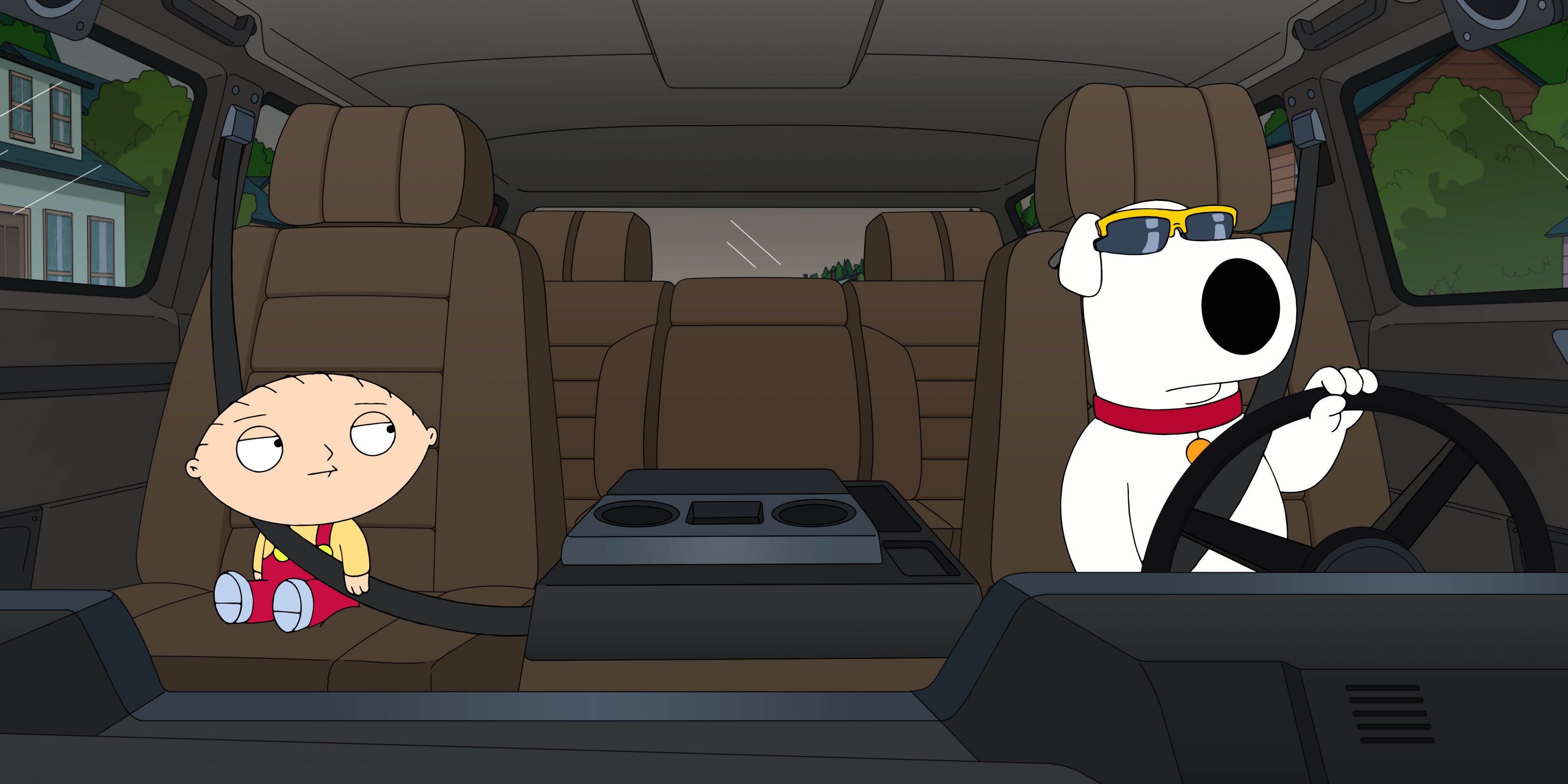Brian and Stewie driving a Hummer in Family Guy