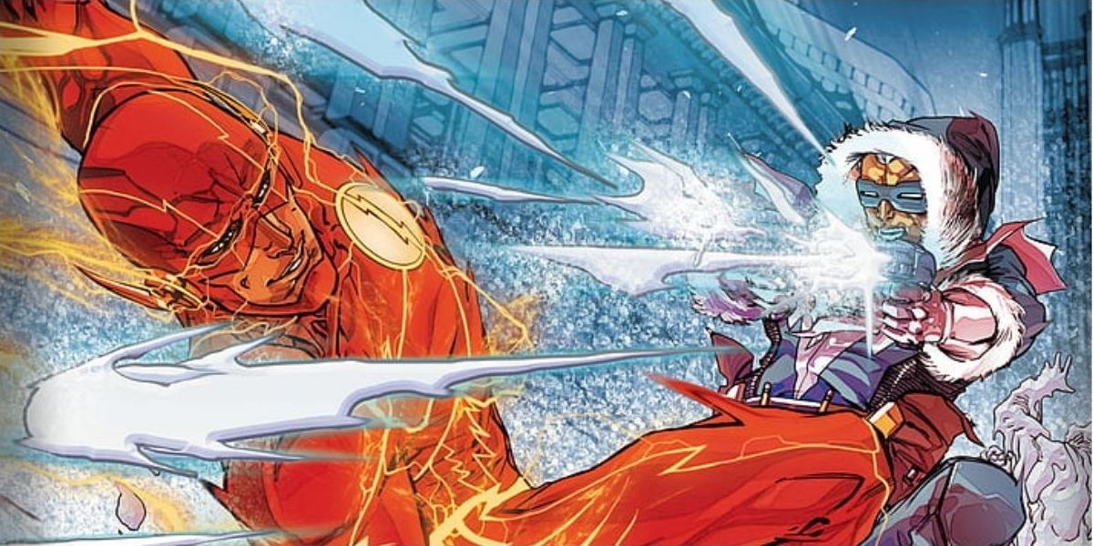 Captain cold fires his ice guns at the Flash