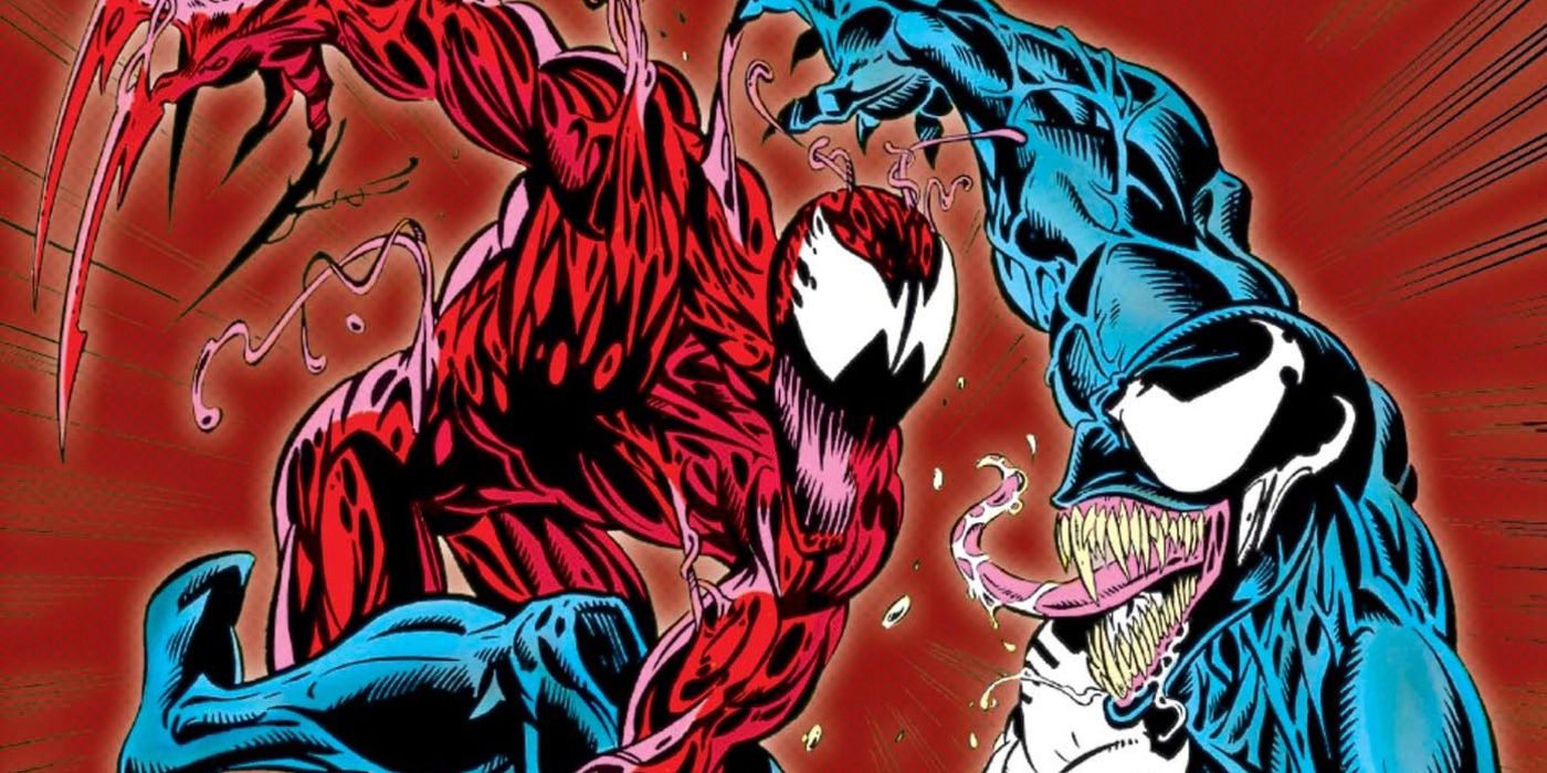 Carnage fighting Venom in Maximum Carnage comic.