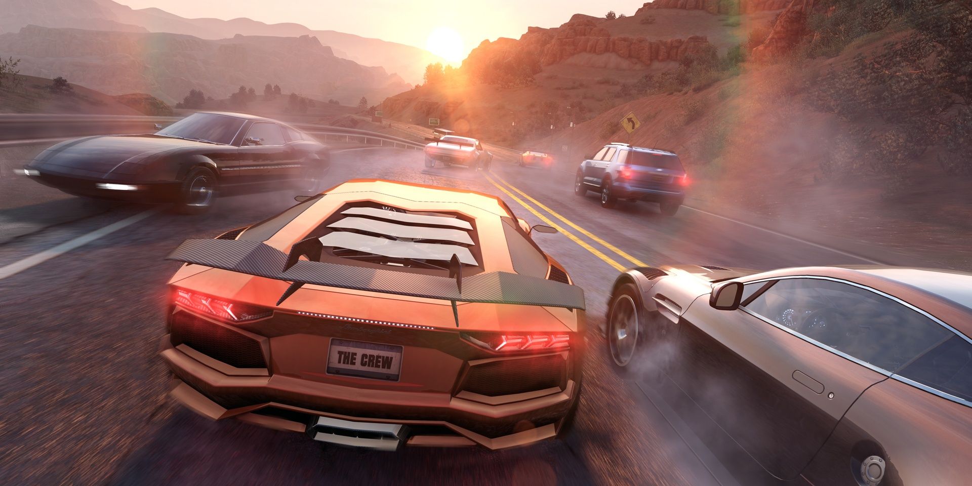 Cars drive on the road side by side in The Crew