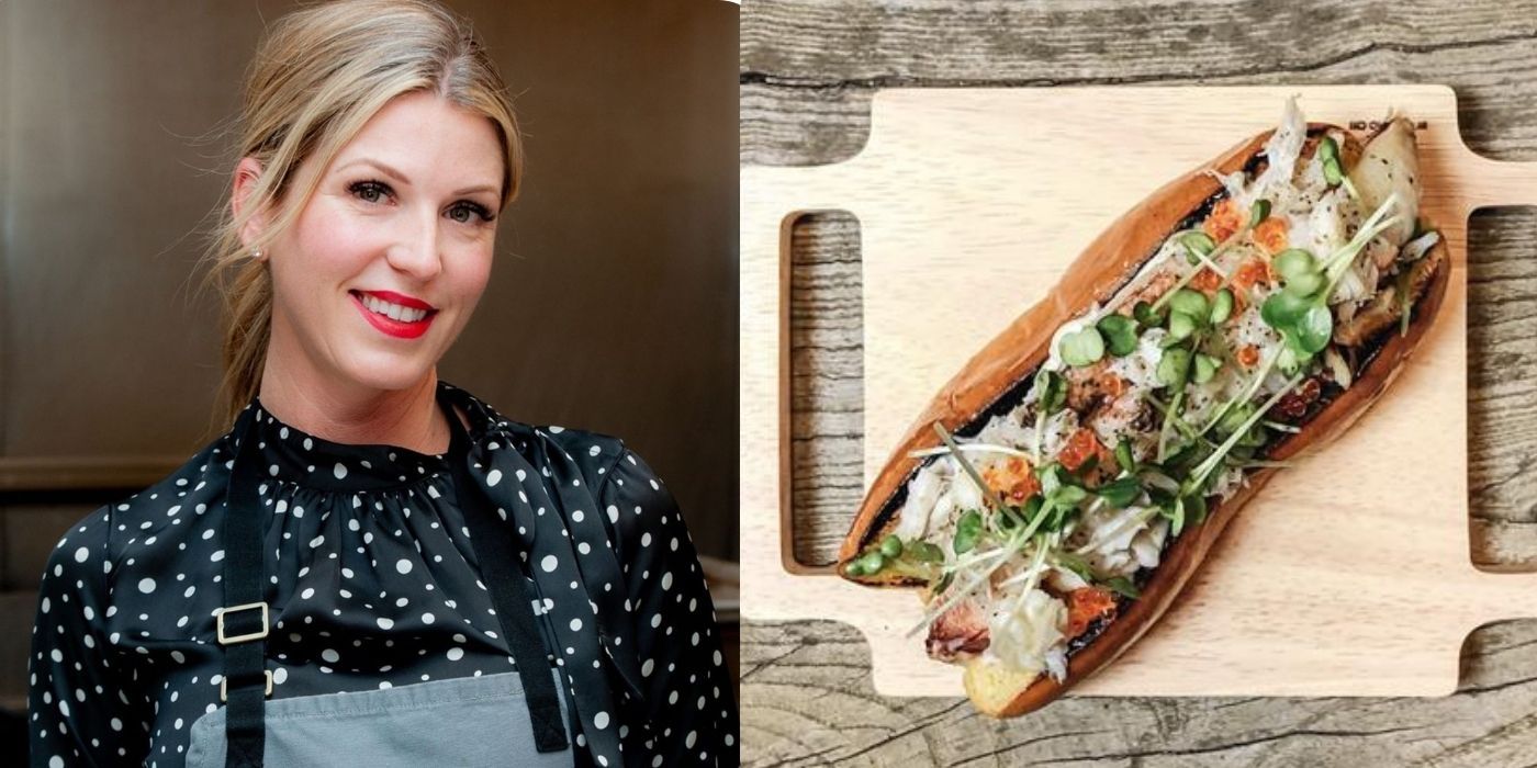 A split image of Casey Thompson and her signature dish
