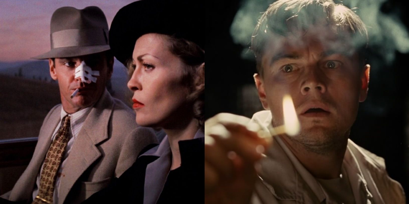 Side by side images of Jack Nicholson in Chinatwon and Leonardo DiCaprio in Shutter Island