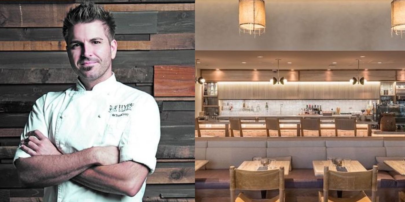 A split image of Chris Crary and his restaurant