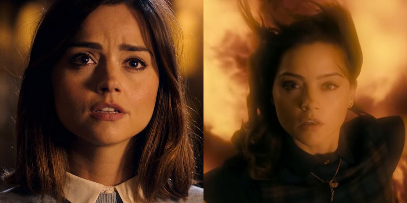 Clara facing the Raven and in The Doctor's timestream in Doctor Who