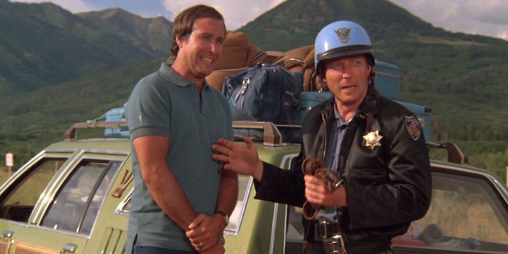 Clark and a motorcycle cop in Vacation