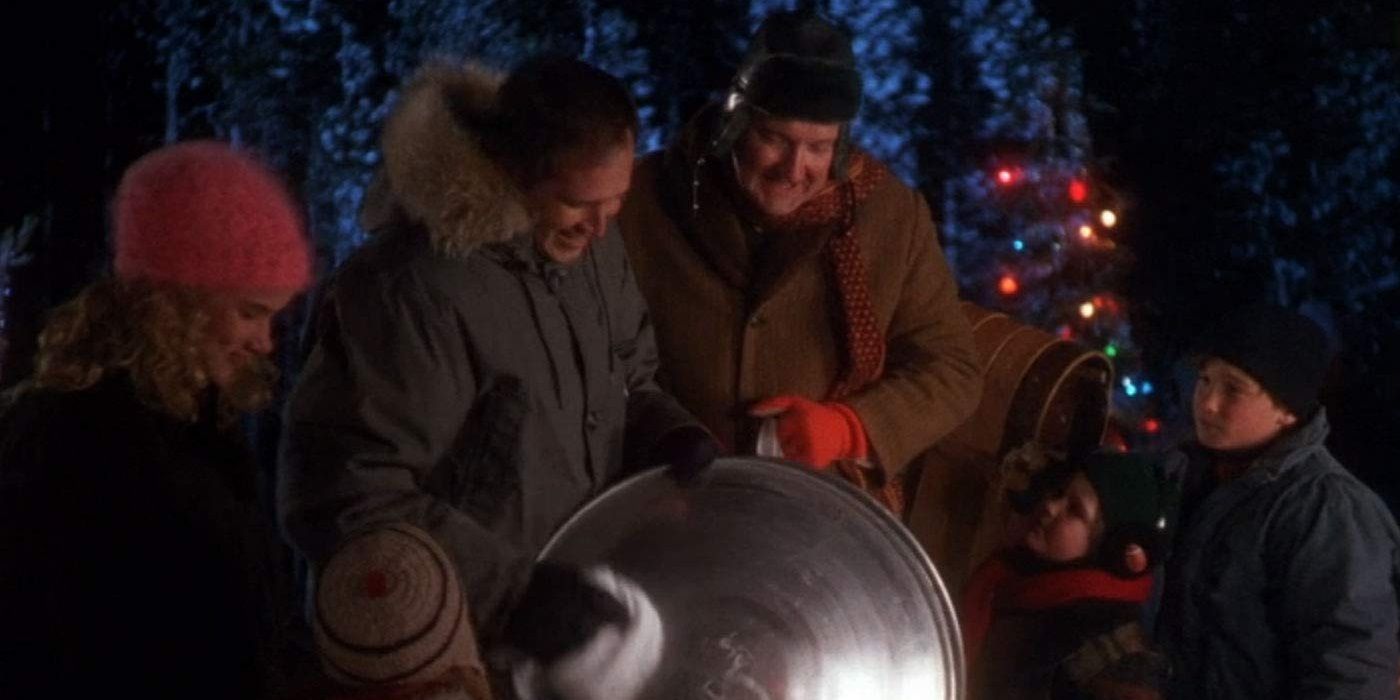Clark takes the family sledding in Christmas Vacation