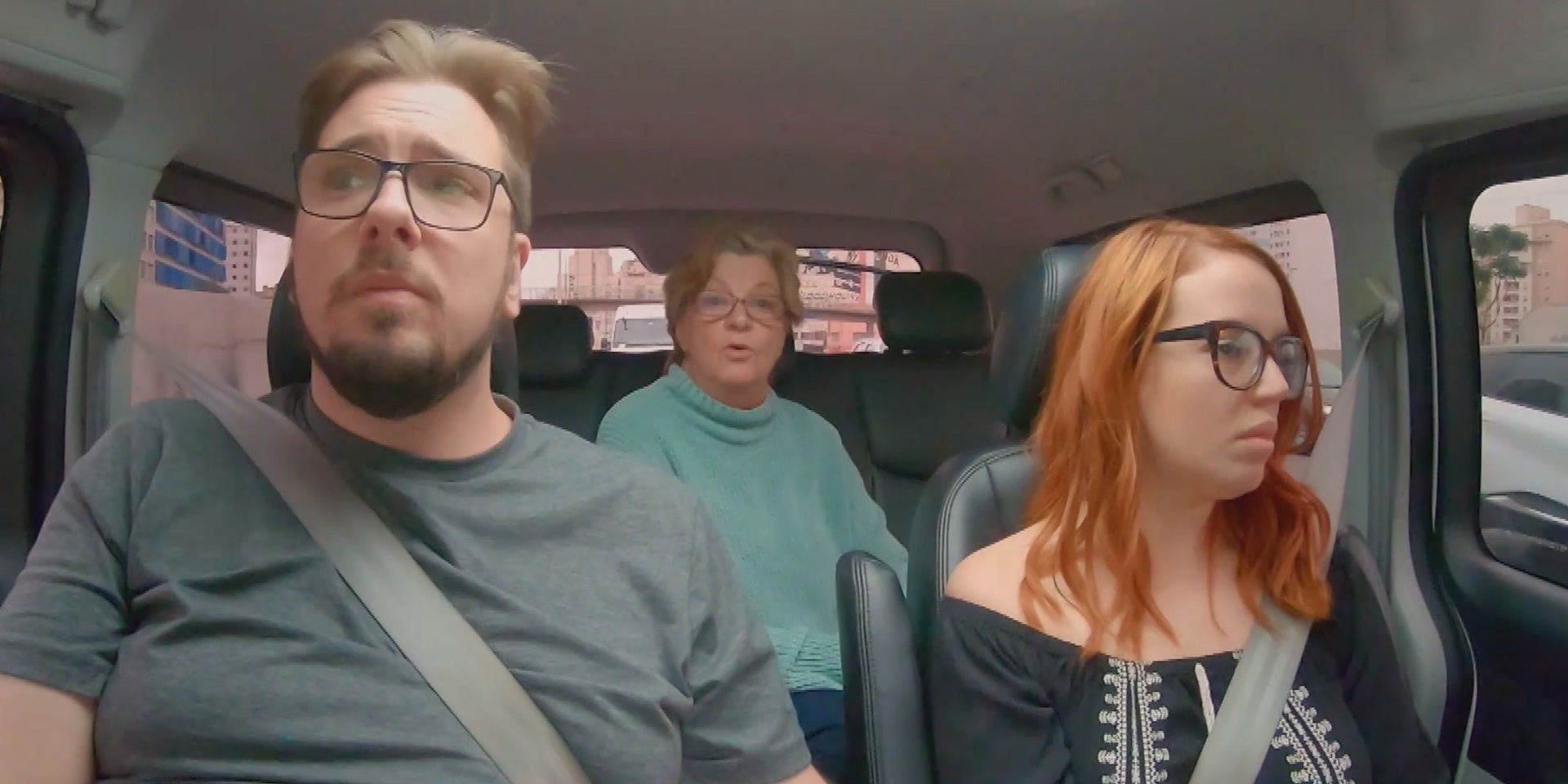 90 Day Fiance's Colt Johnson and Jess Caroline in the car with Debbie Johnson