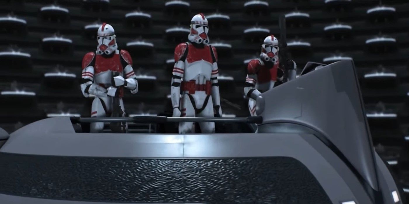 Commander Thire and Clone Shock Troopers on Coruscant in Revenge of the Sith