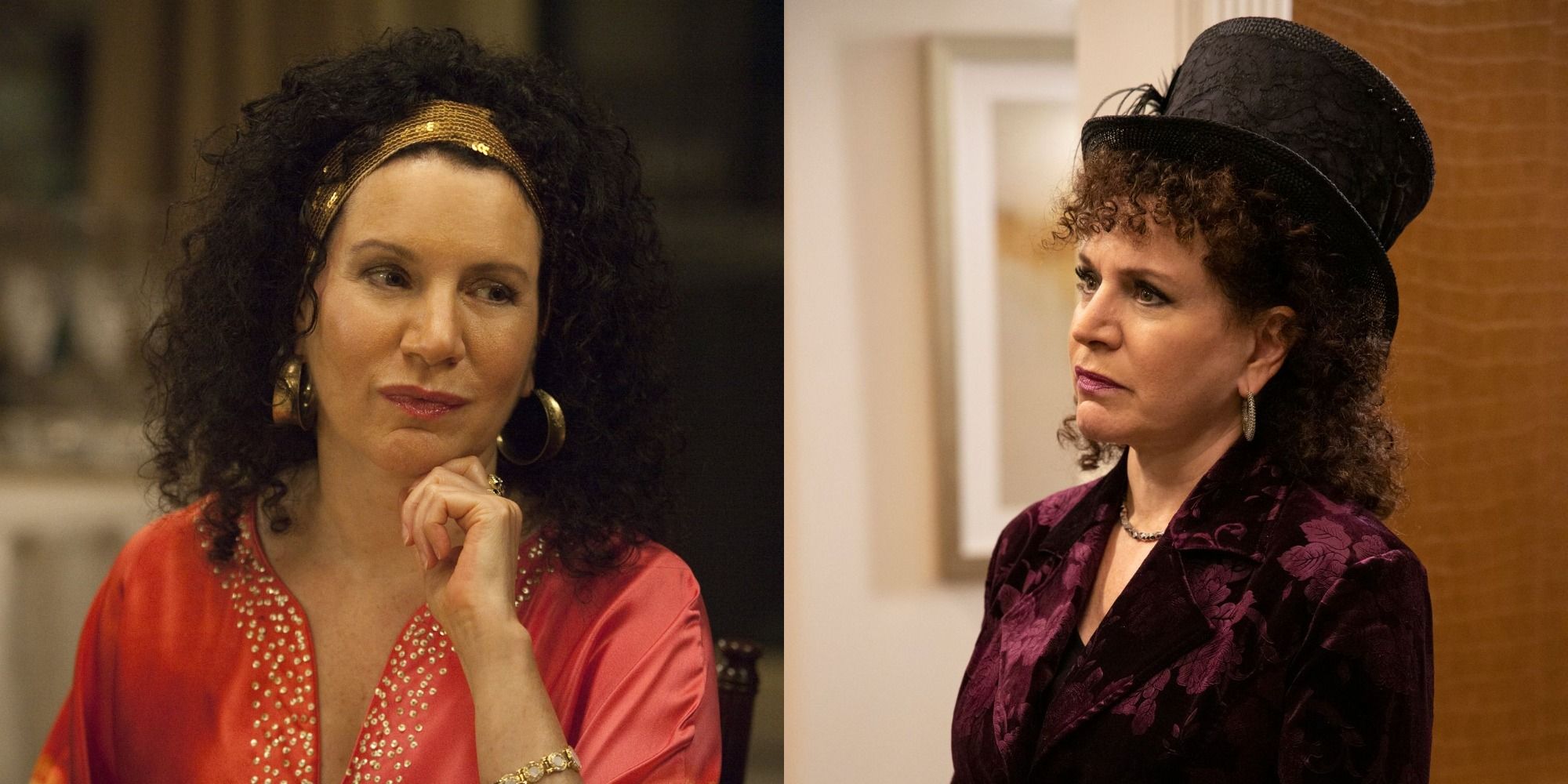 Split image of Susie Greene from Curb Your Enthusiasm in two outfits