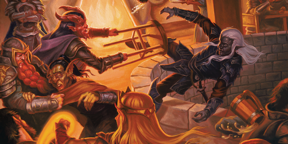 A party fighting in a tavern