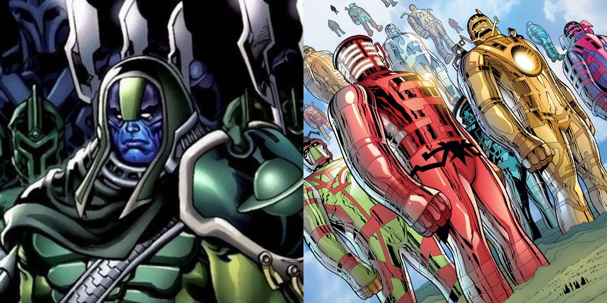 Split image of the Kree and the Celestials