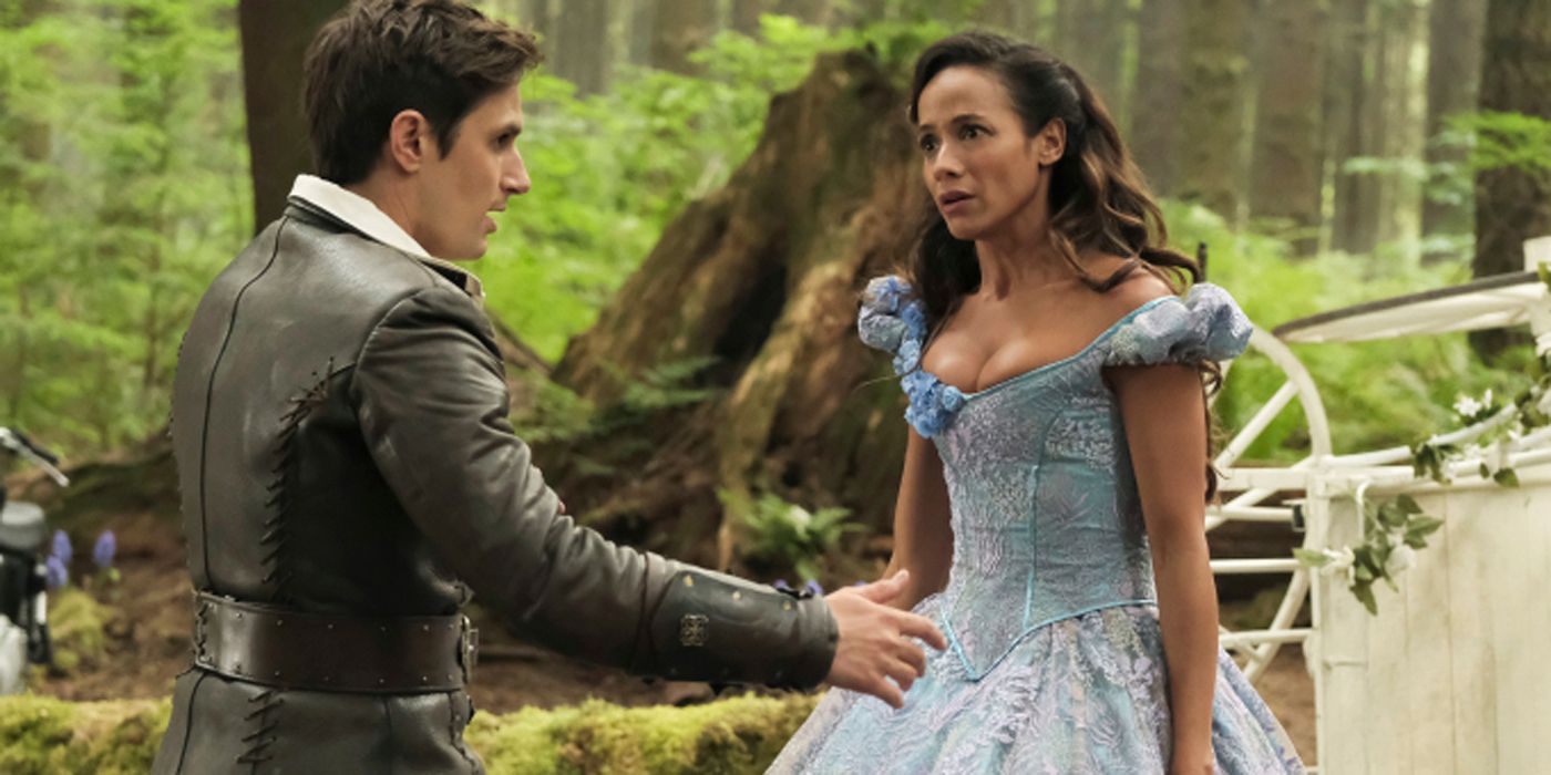 Henry talking to Cinderella in her ballgown in Once Upon A Time.