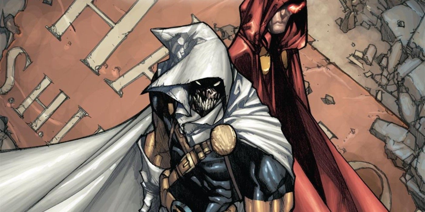 Taskmaster and The Hood in a destroyed Camp Hammond in Marvel