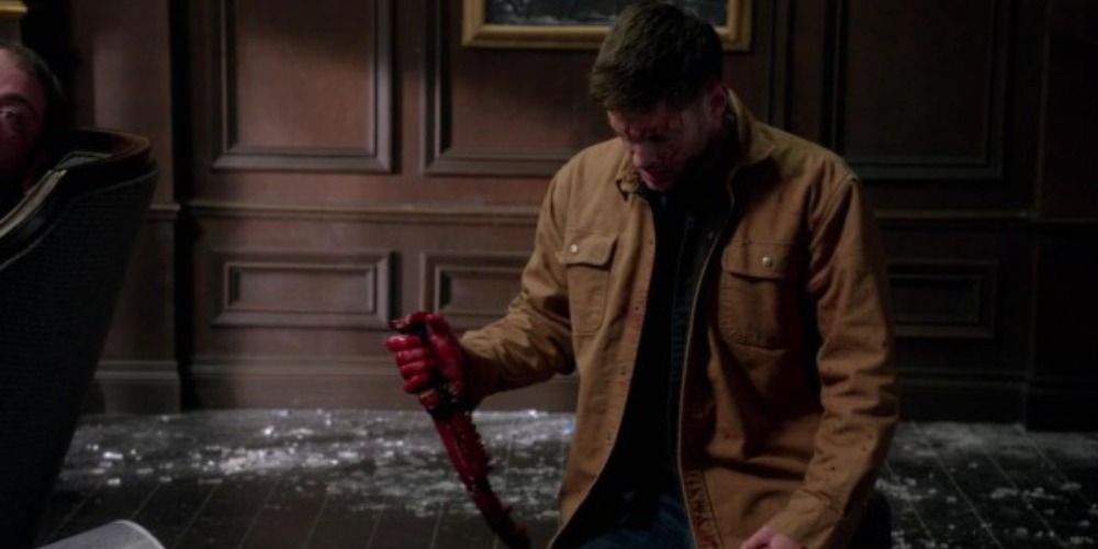 Dean covered in blood after killing Abbadon in Supernatural