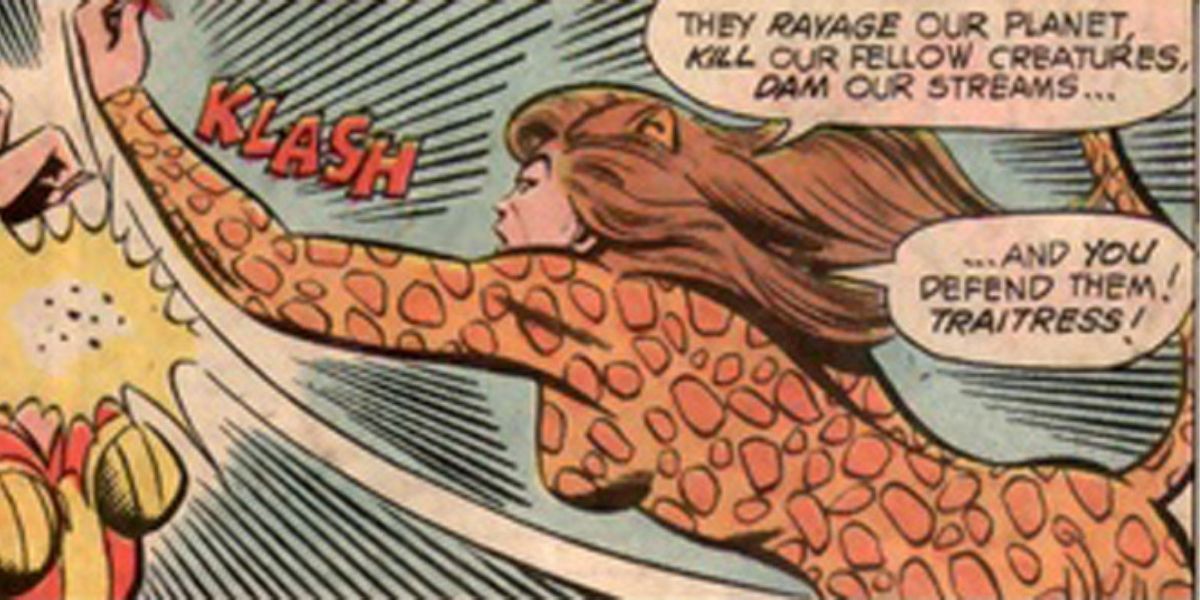 Cheetah complains about humans while fighting Wonder Woman in DC Comics