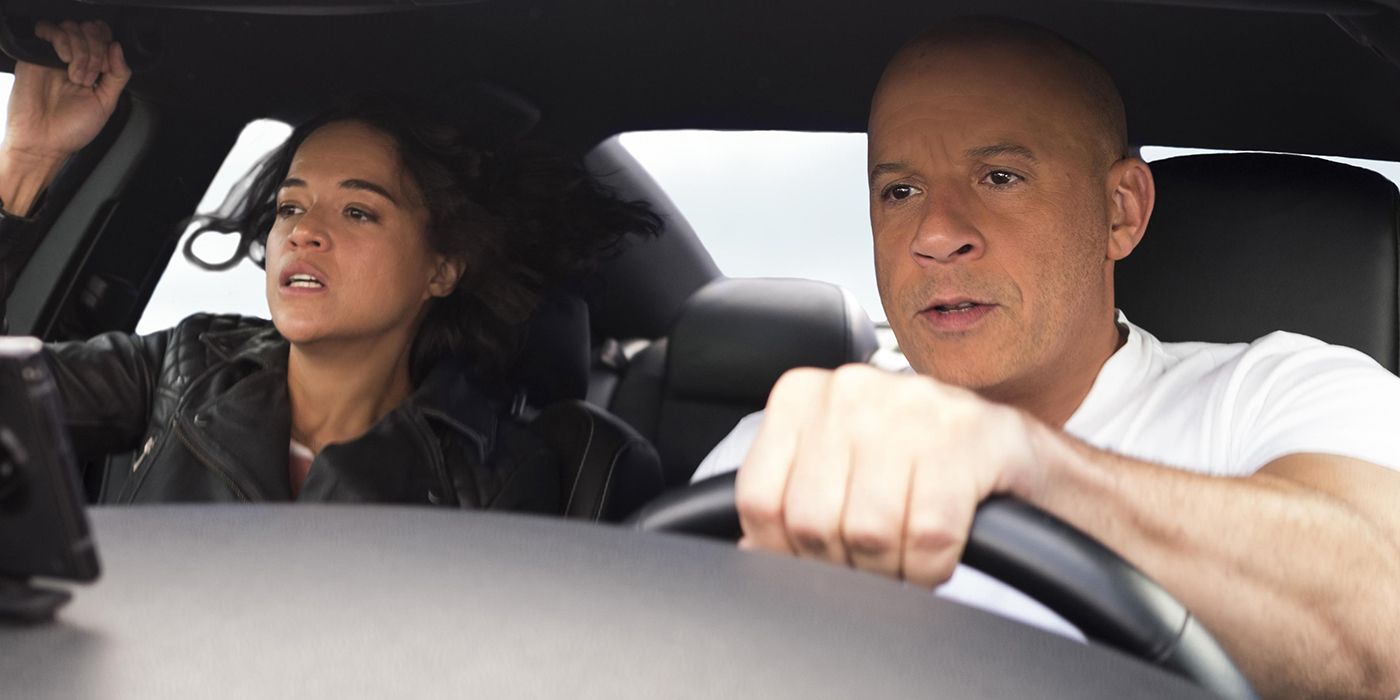 Dom and Letty in midair in a car in F9 The Fast Saga