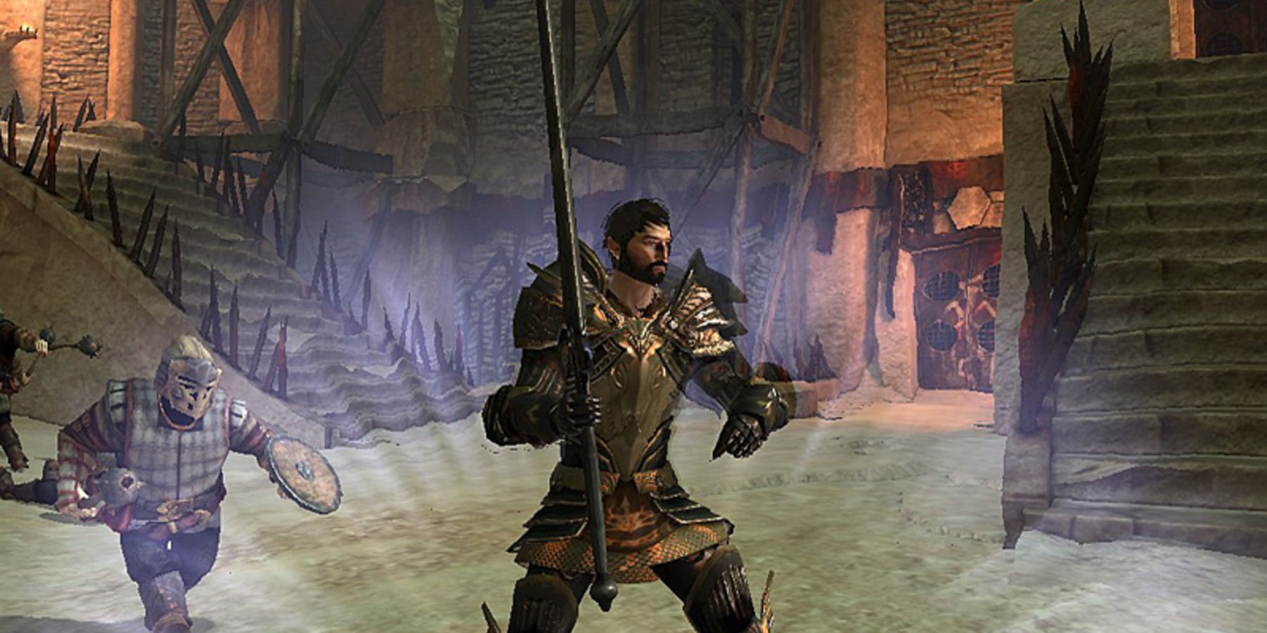 A warrior Taunting in Dragon Age Origins.