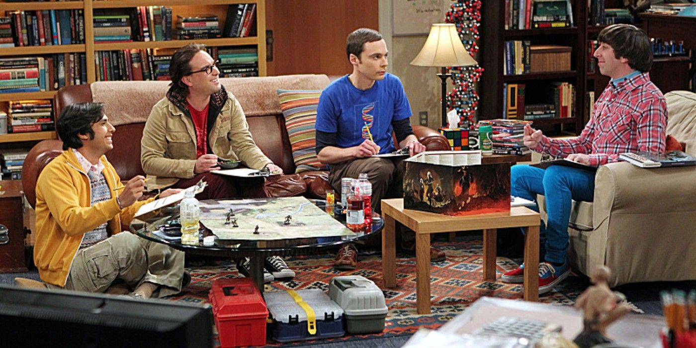 The gang playing Dungeons and Dragons in Sheldon's Apartment in Big Bang Theory