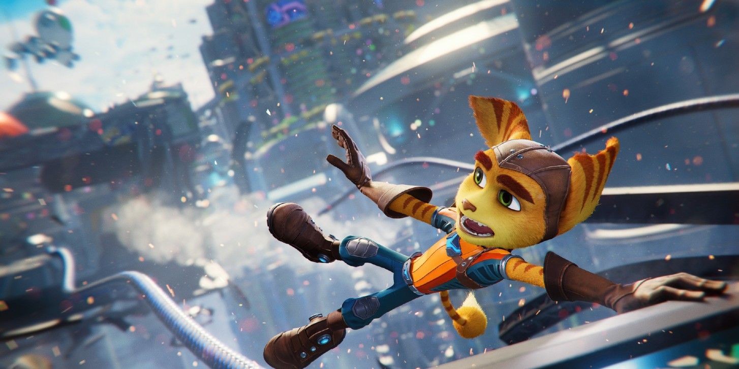 Ratchet travelling horizontal in Ratchet and Clank: Rift Apart