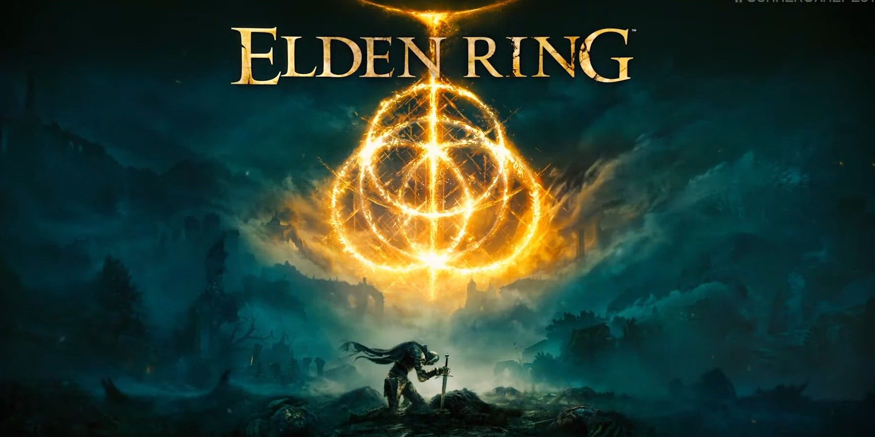 Elden Ring promo art with the Tarnished kneeling under the ring