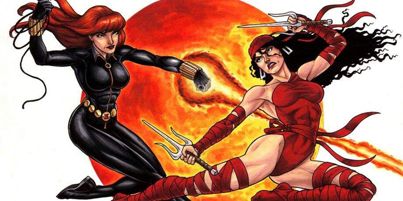 Elektra fighting Black Widow.