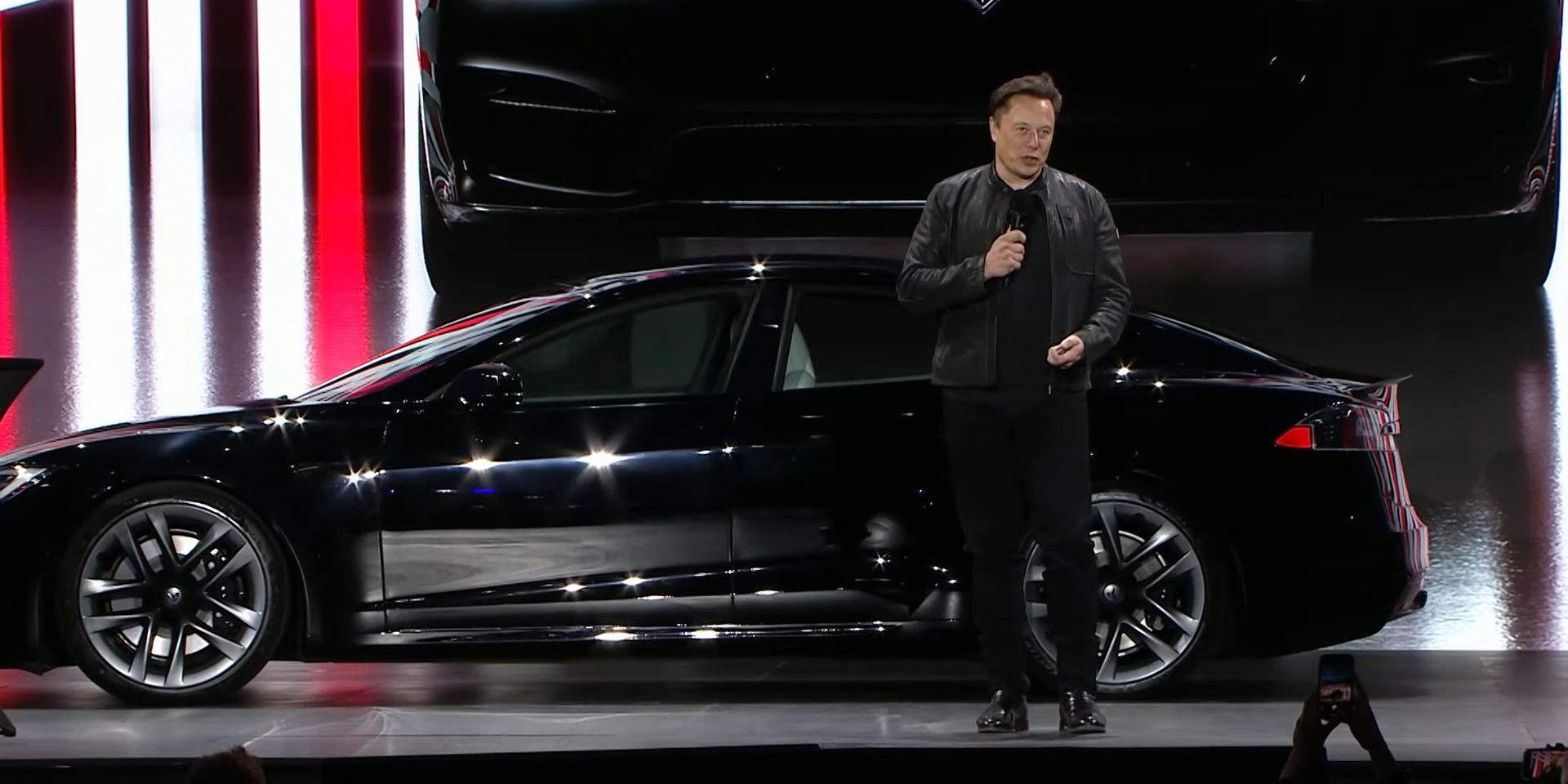Elon Musk presenting at Model S Plaid delivery event