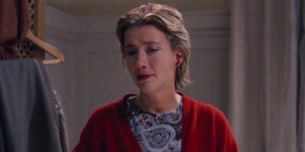 Emma Thompson in Love Actually crying after receiving a gift