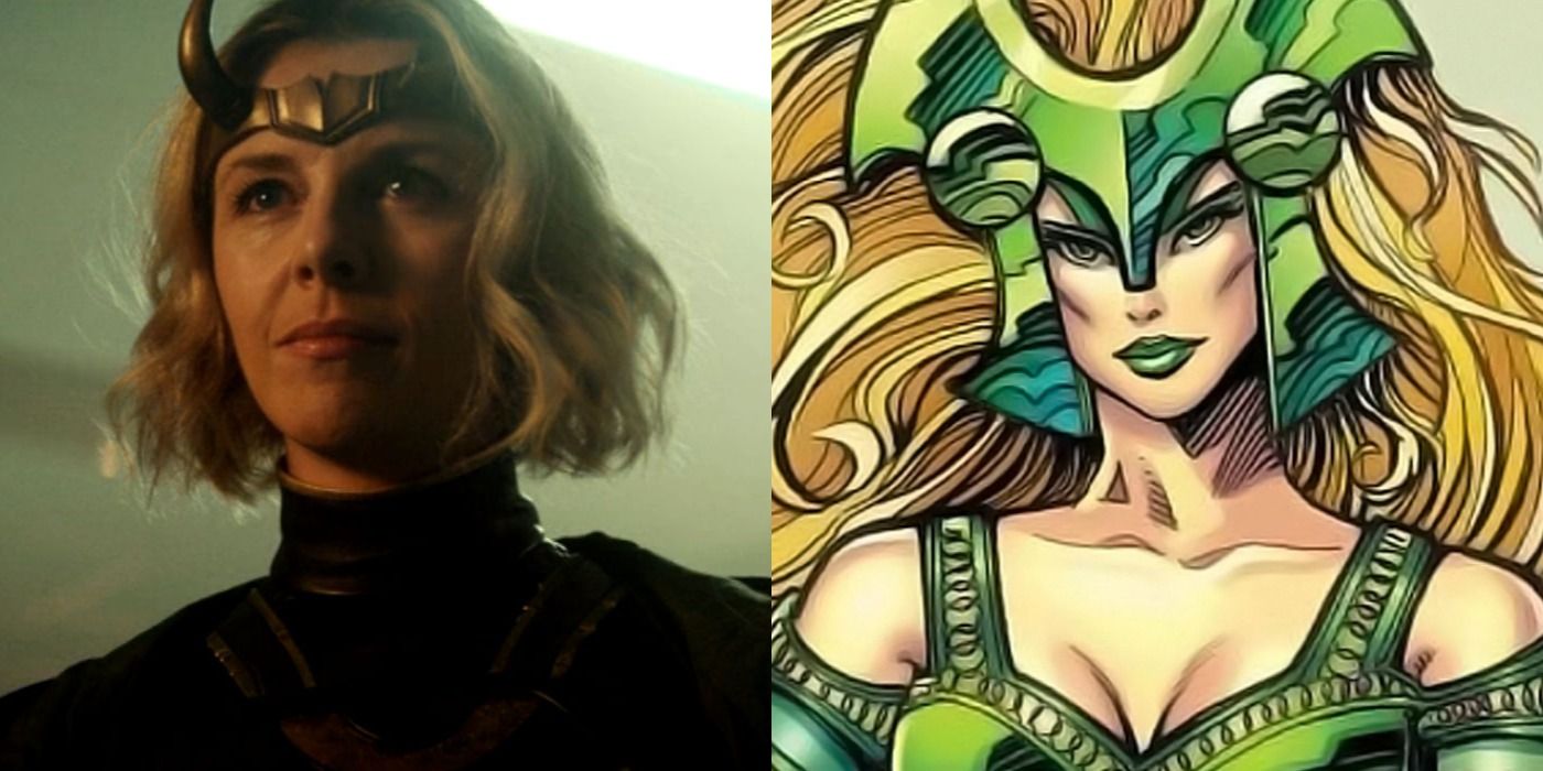 Split image of Lady Loki from Loki series and Enchantress from Marvel Comics