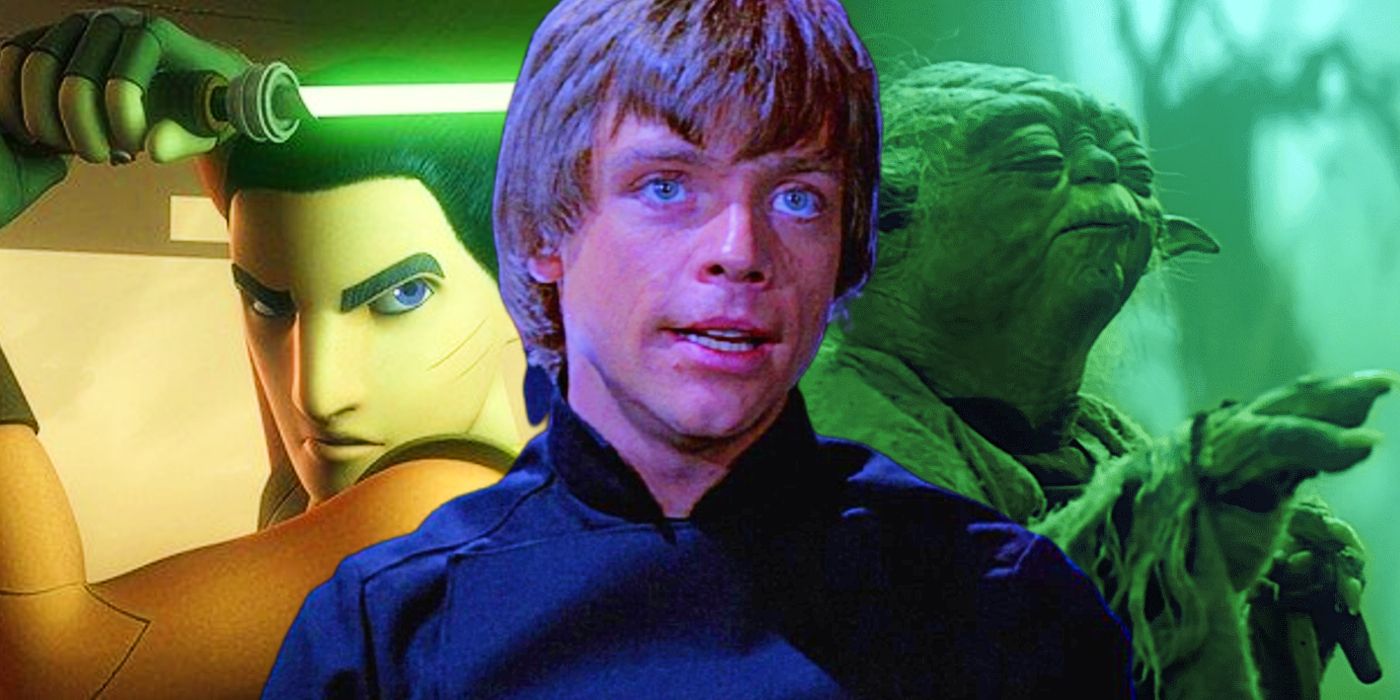Ezra, Yoda, and Luke Skywalker in Star Wars.